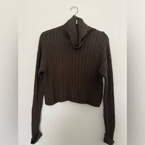 Dark Olive Knit Turtleneck Cropped Sweater🫒
